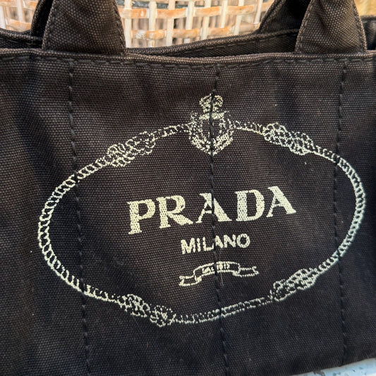 Prada Canapa 2way Tote Bag Shoulder Bag Denim Black