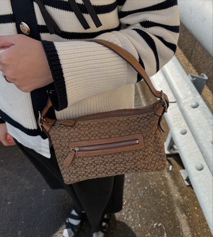 COACH Brown Monogram Small Baguette Bag