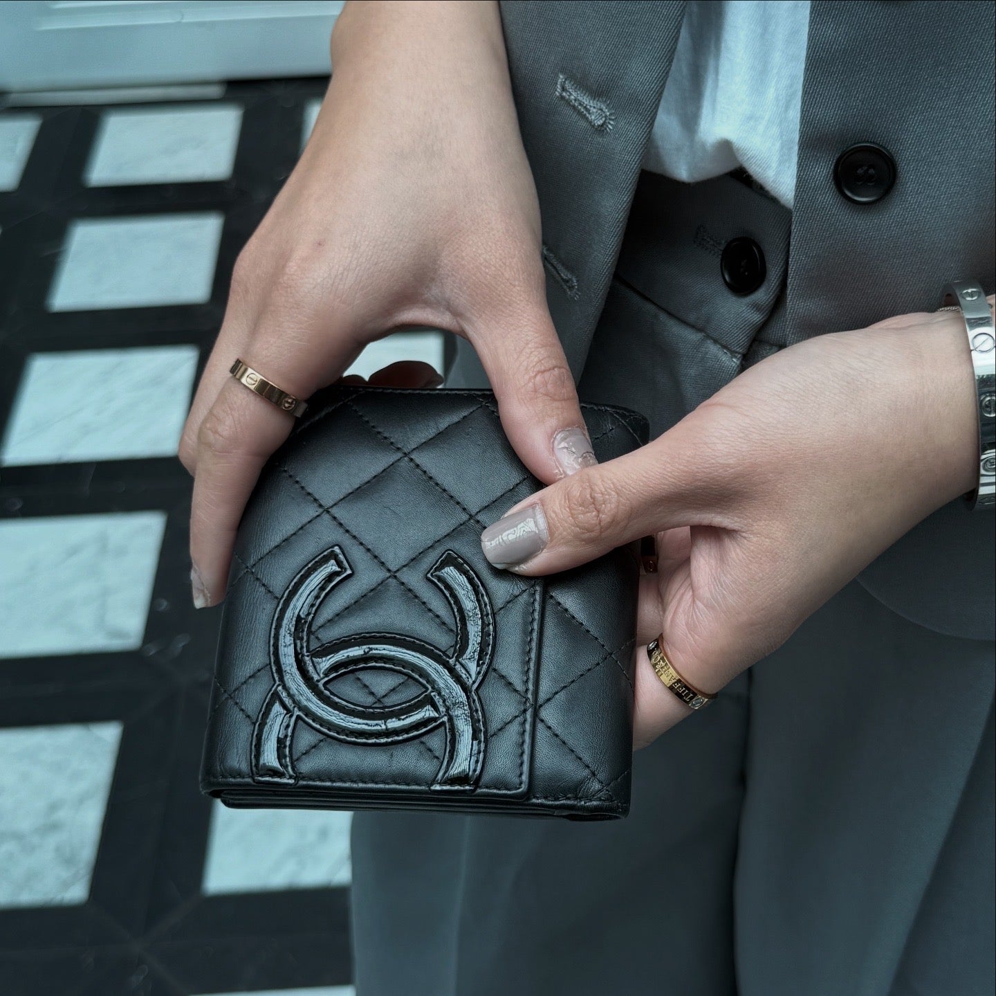 Chanel Cambon Compact Wallet Purse Black