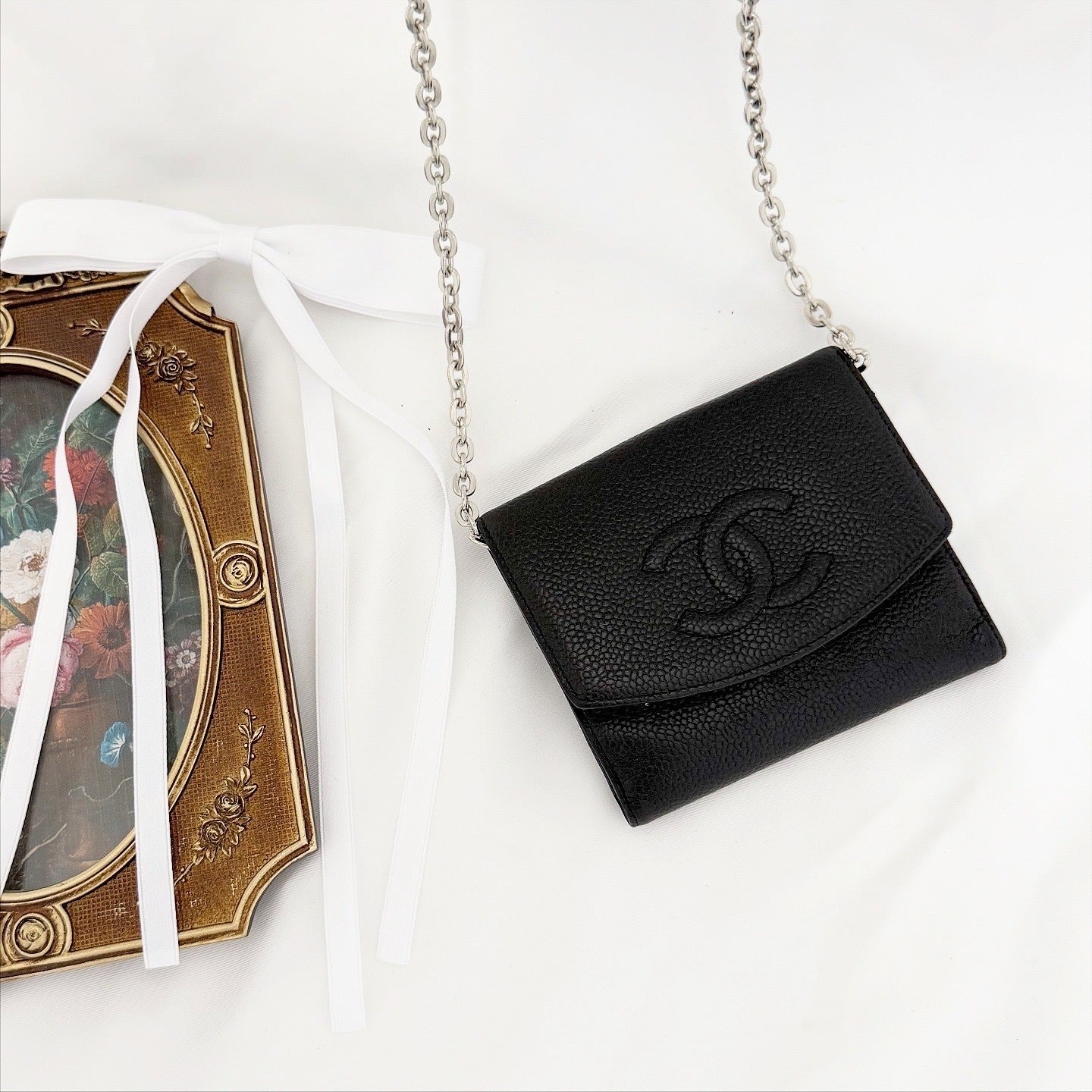 CHANEL Coco Mark Bi-fold Wallet Caviar Leather Black