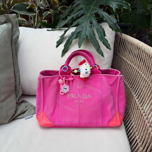 Prada Pink Denim Canapa Logo Tote