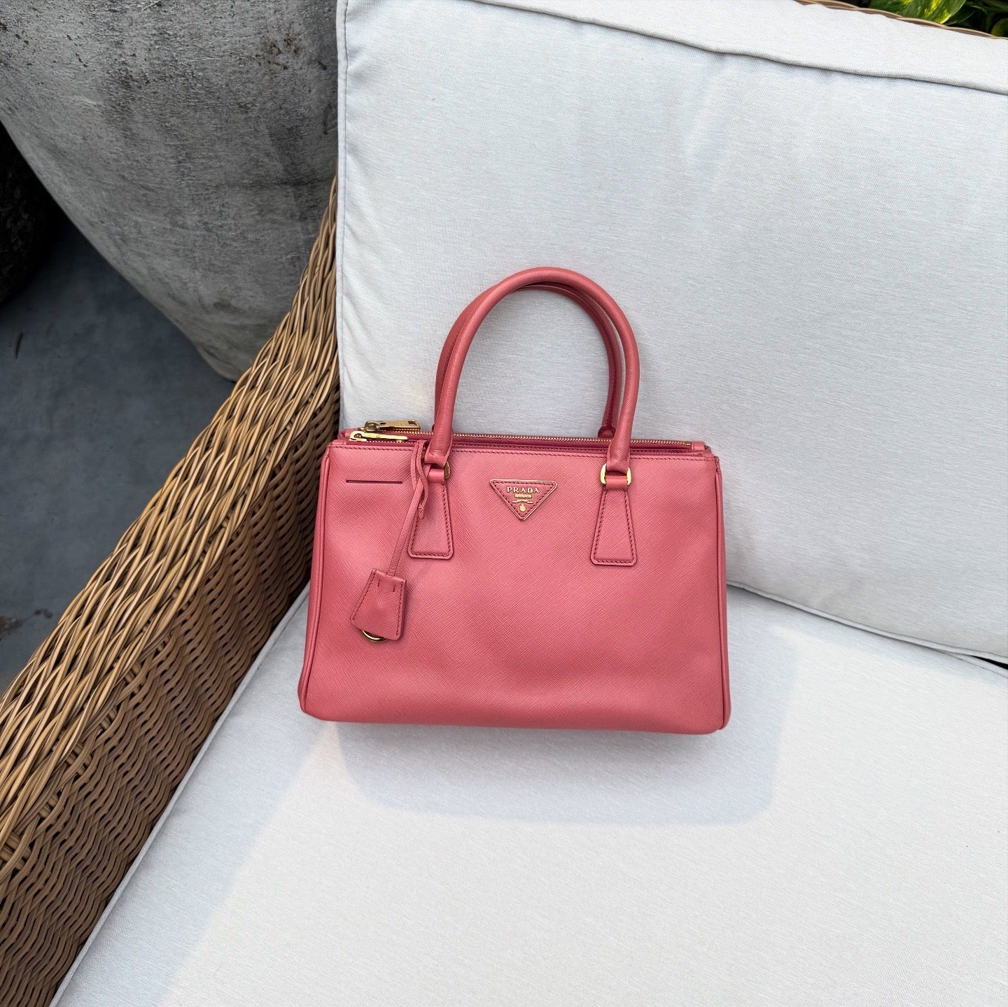 Prada Saffiano Lux Galleria Double Zip Tote Pink