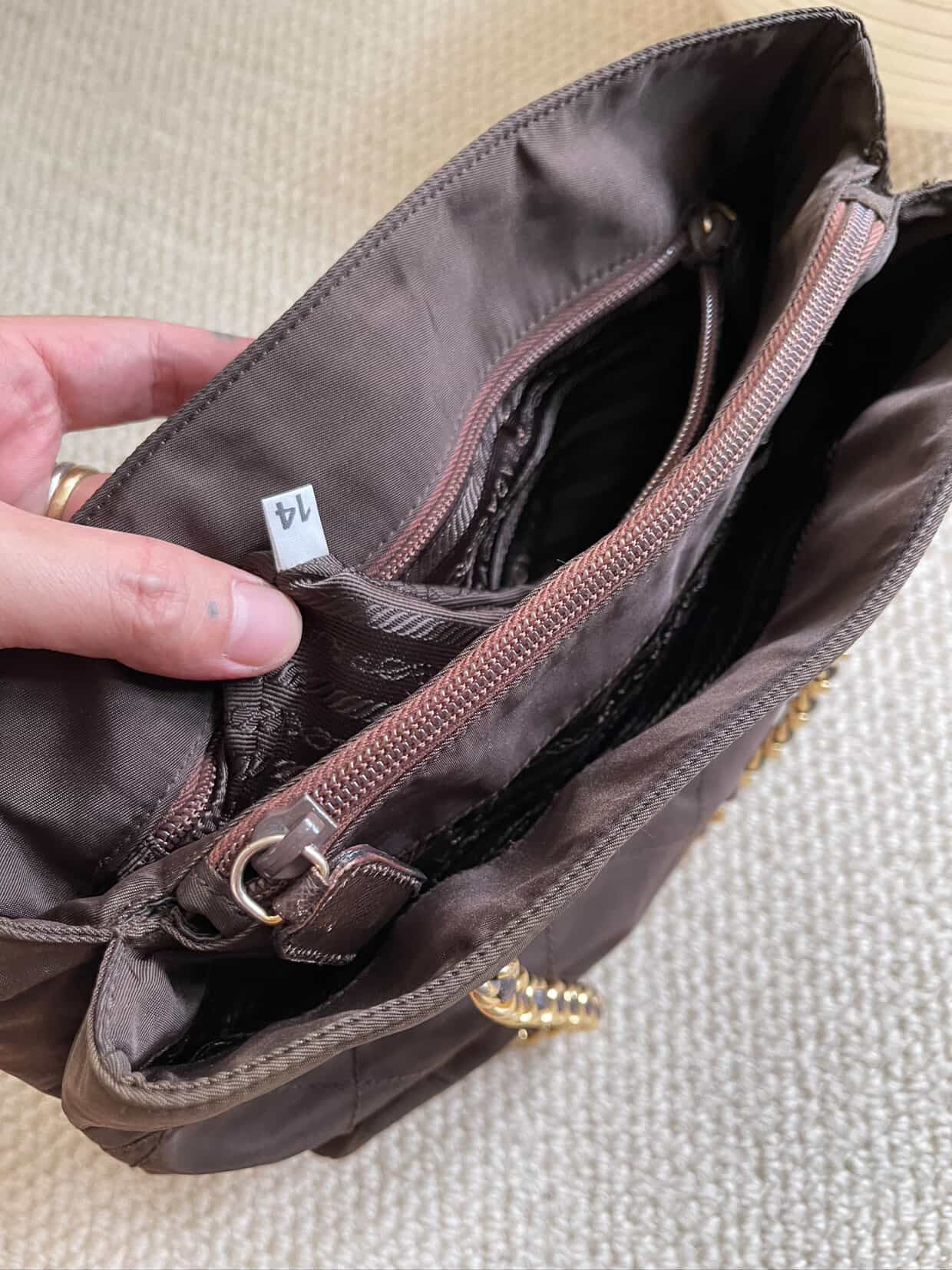 PRADA Chain Shoulder Bag Nylon Brown Gold
