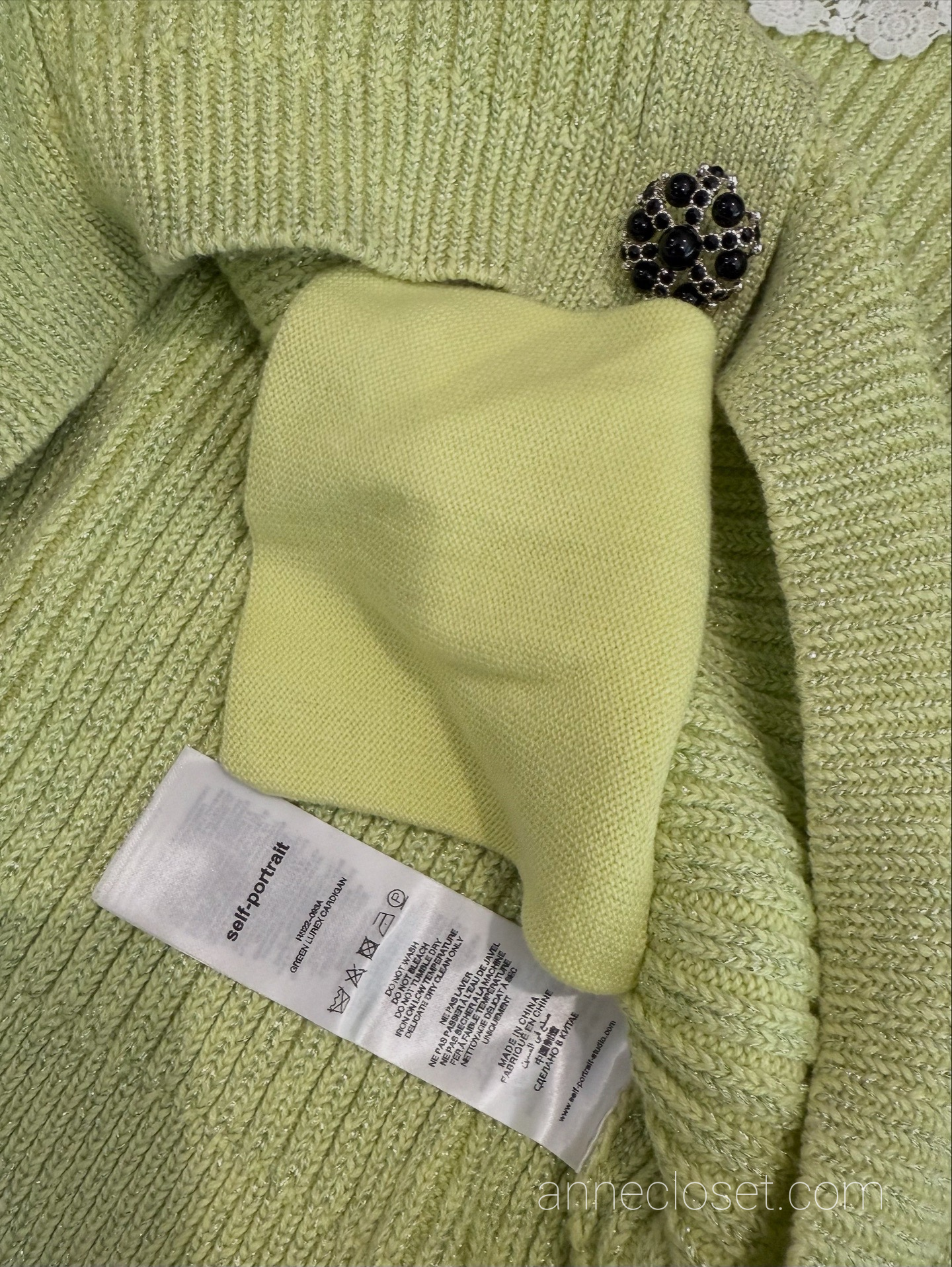 Self Portrait Contrast Collar Knit Cardigan - Avocado