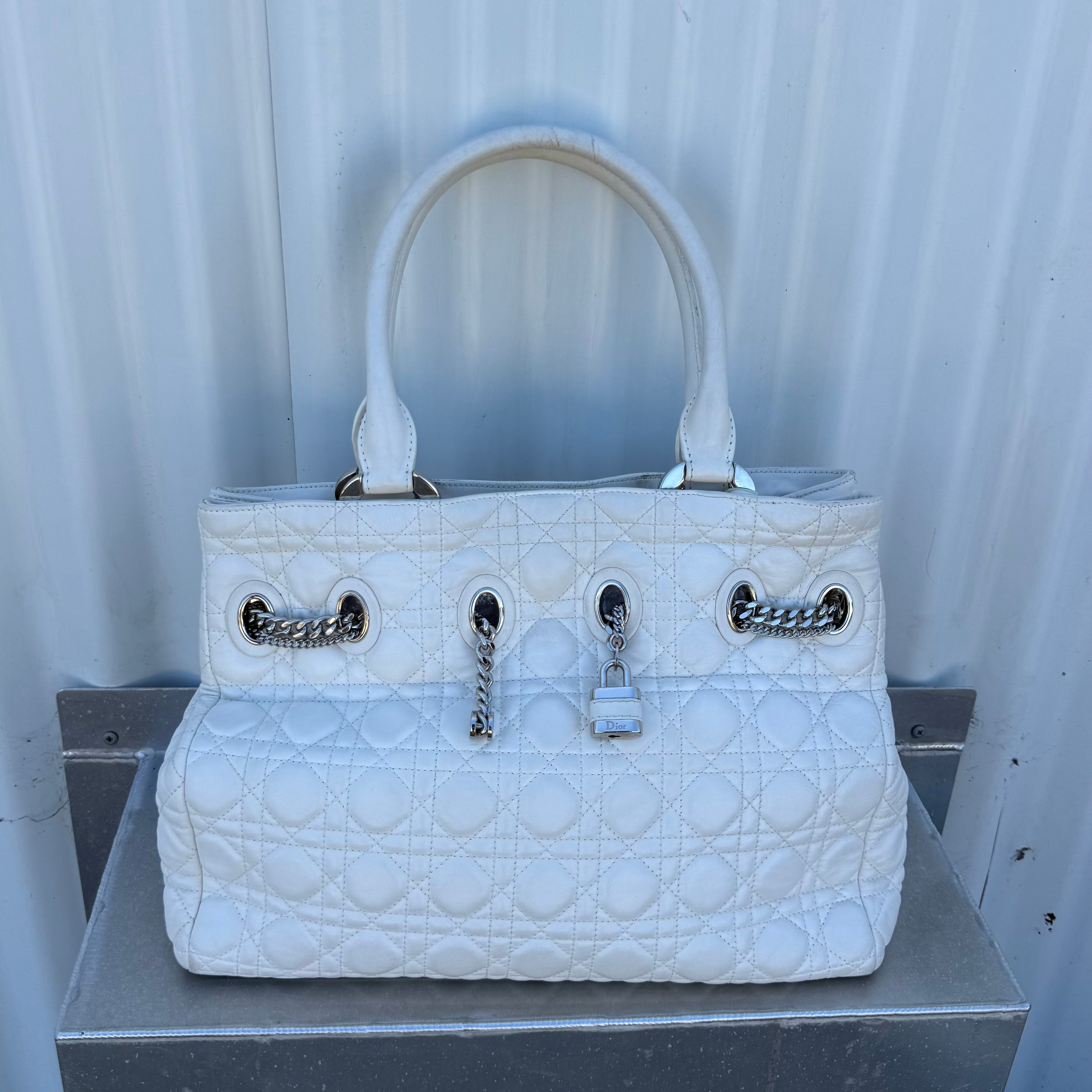 Christian Dior White Cannage Leather Chri Chri Tote Bag