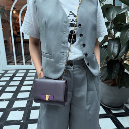 Salvatore Ferragamo Purple Saffiano Leather Genie Chain Crossbody