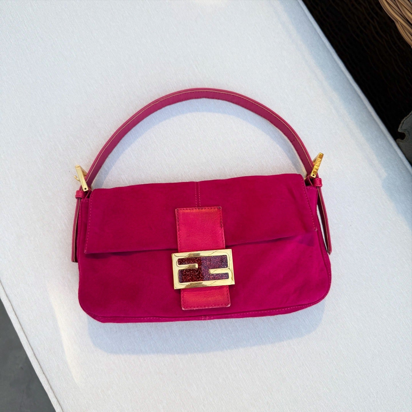 Fendi Suede Baguette Fuchsia Handbag