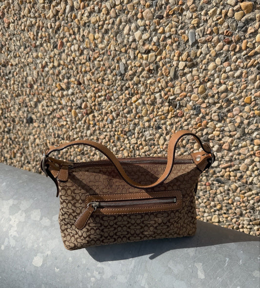 COACH Brown Monogram Small Baguette Bag