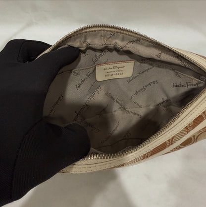 Salvatore Ferragamo Gancini Monogram Canvas Shoulder Bag Beige