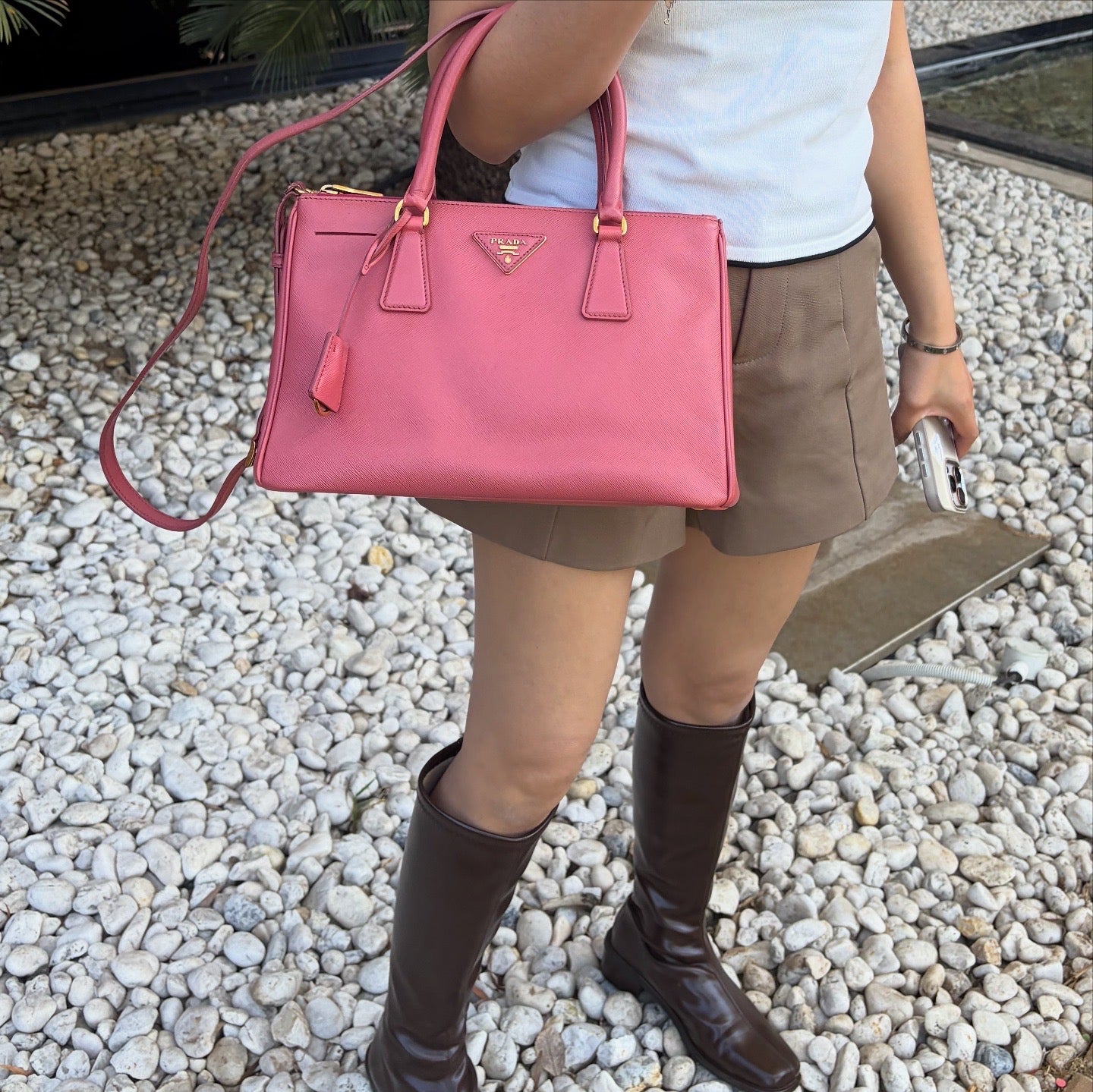 Prada Saffiano Lux Galleria Double Zip Tote Pink