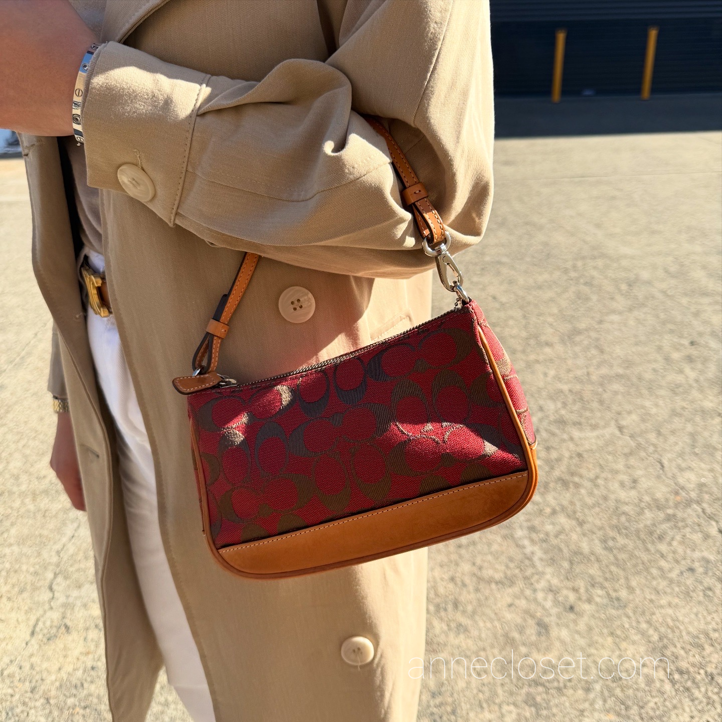 Coach Signature Demi Shoulder Bag Tan/Red