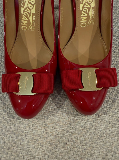 Salvatore Ferragamo Vara Red Leather Heels 9cm