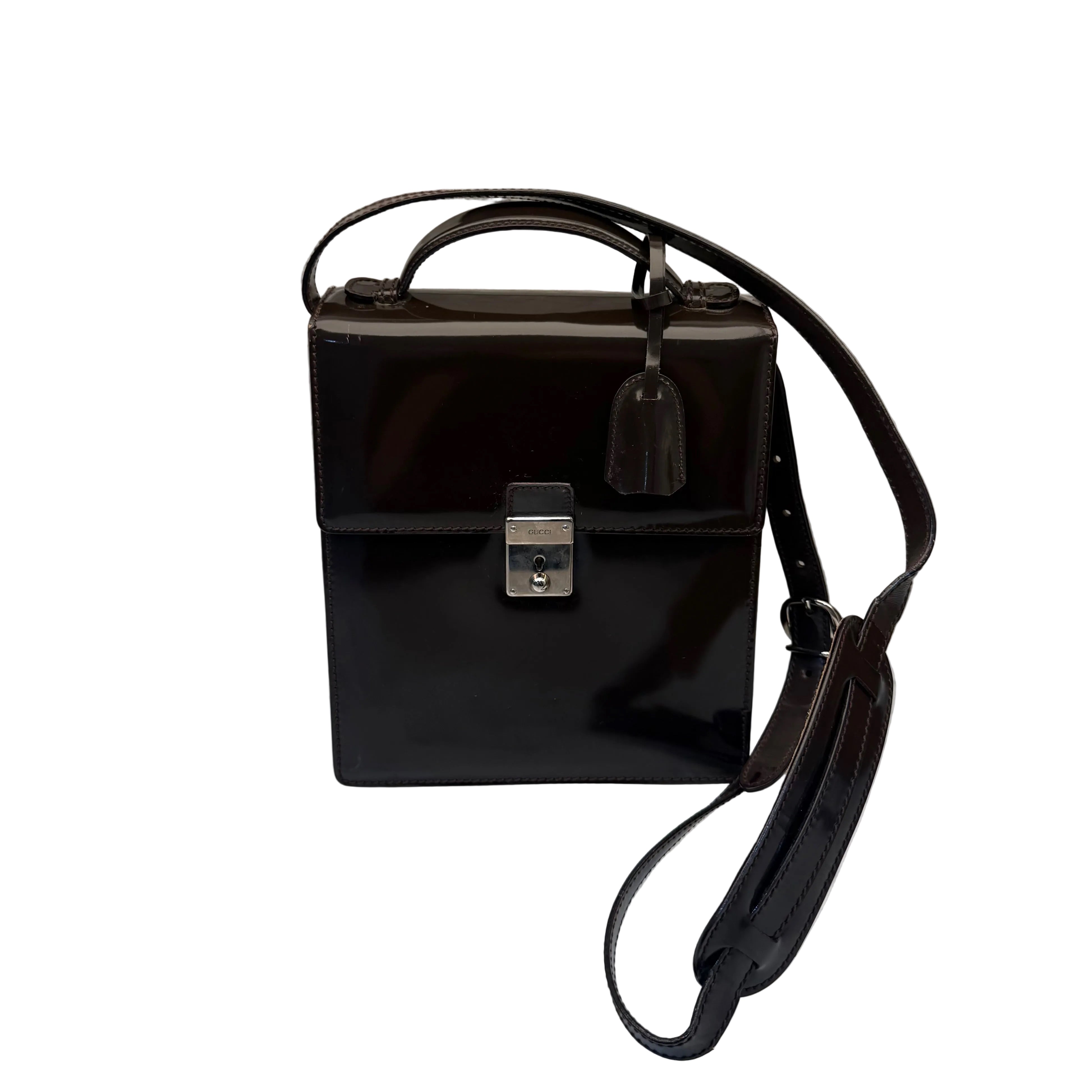 Gucci Dark Brown Patent Leather Vintage Crossbody