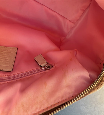 Coach Heritage Signature Stripe Barbie Peony Pink Coated Canvas Shoulder Bag