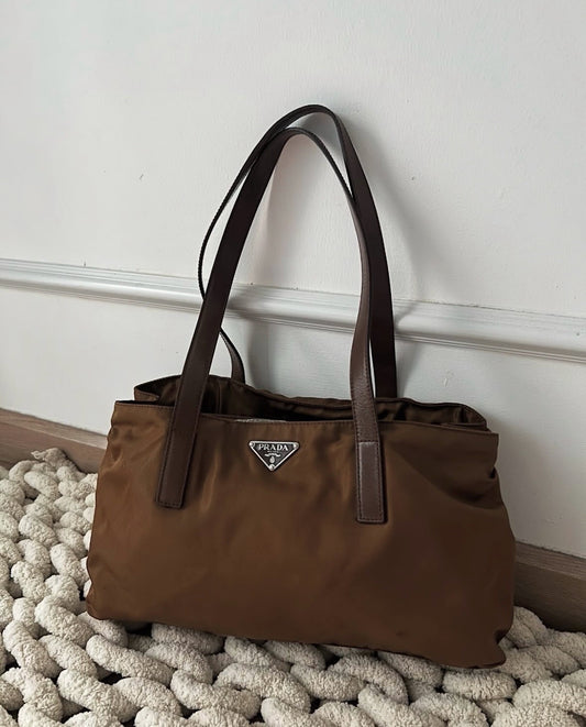 Prada Nylon Shoulder Bag (Brown)