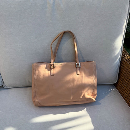 Fendi Beige Leather Logo Tote