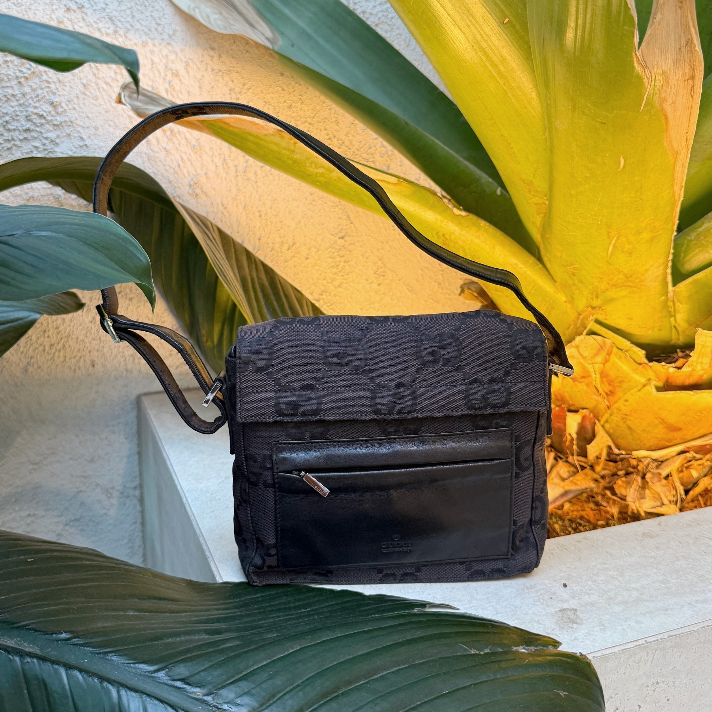 Gucci Black GG Monogram Squared Shoulder Bag