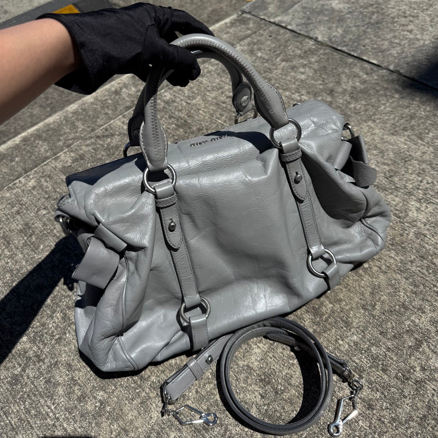 Miu Miu Vitello Lux Leather Bow Satchel