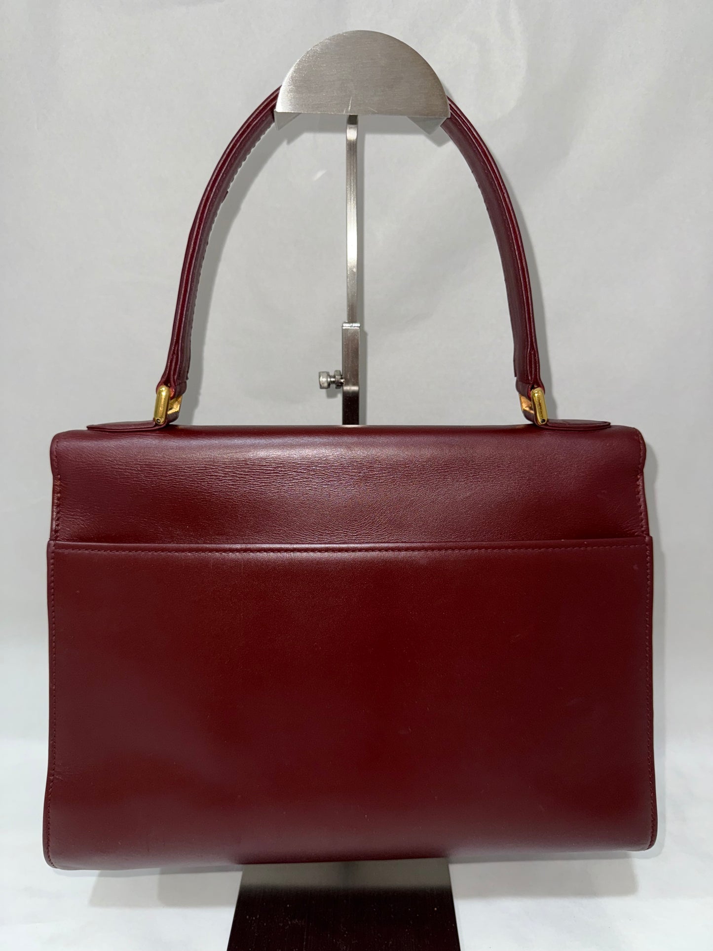 CARTIER Burgundy Hand Bag Leather Bordeaux Gold