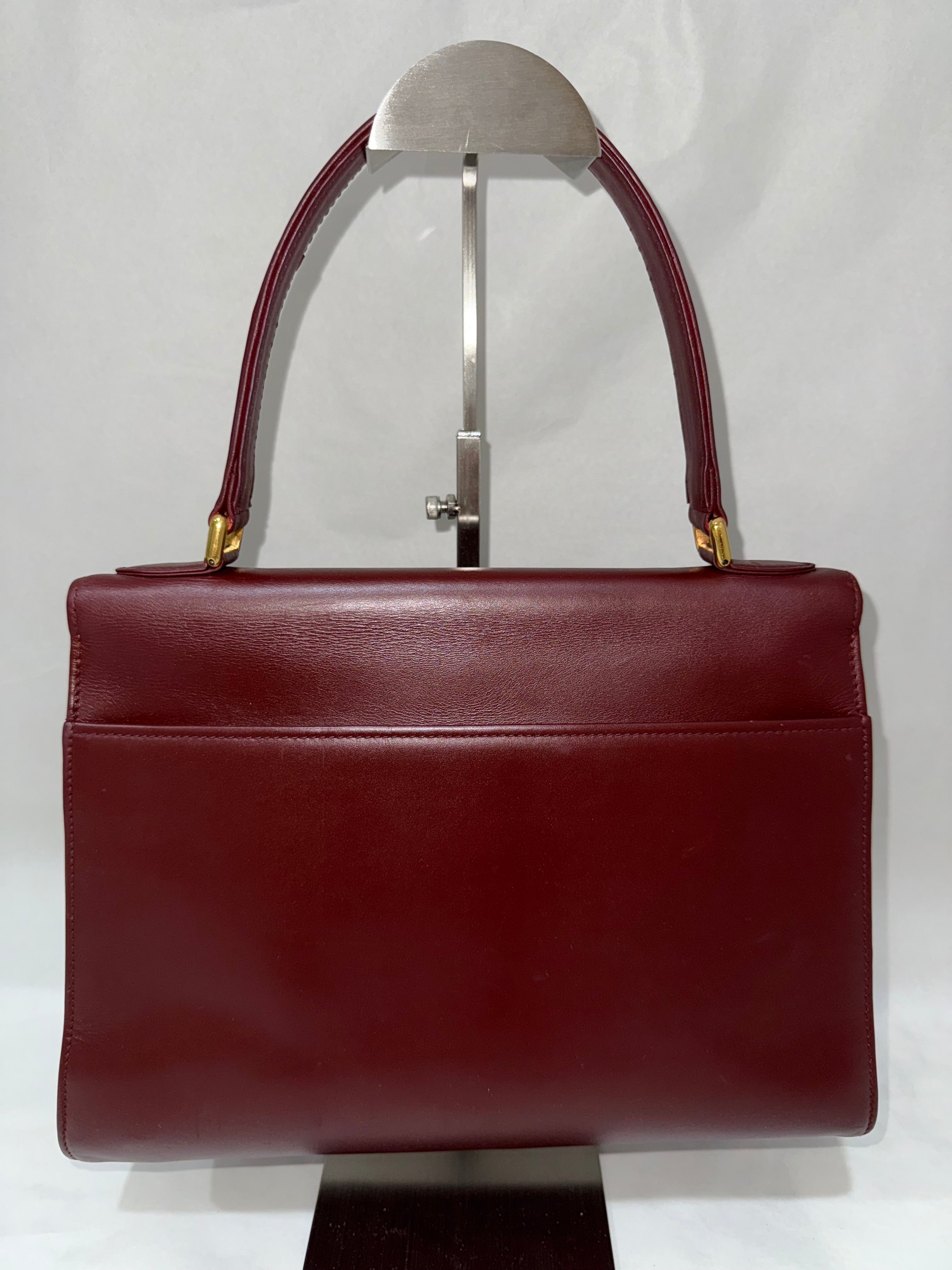 CARTIER Burgundy Hand Bag Leather Bordeaux Gold