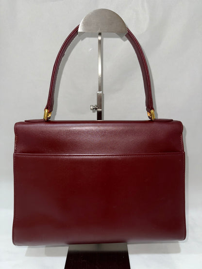 CARTIER Burgundy Hand Bag Leather Bordeaux Gold