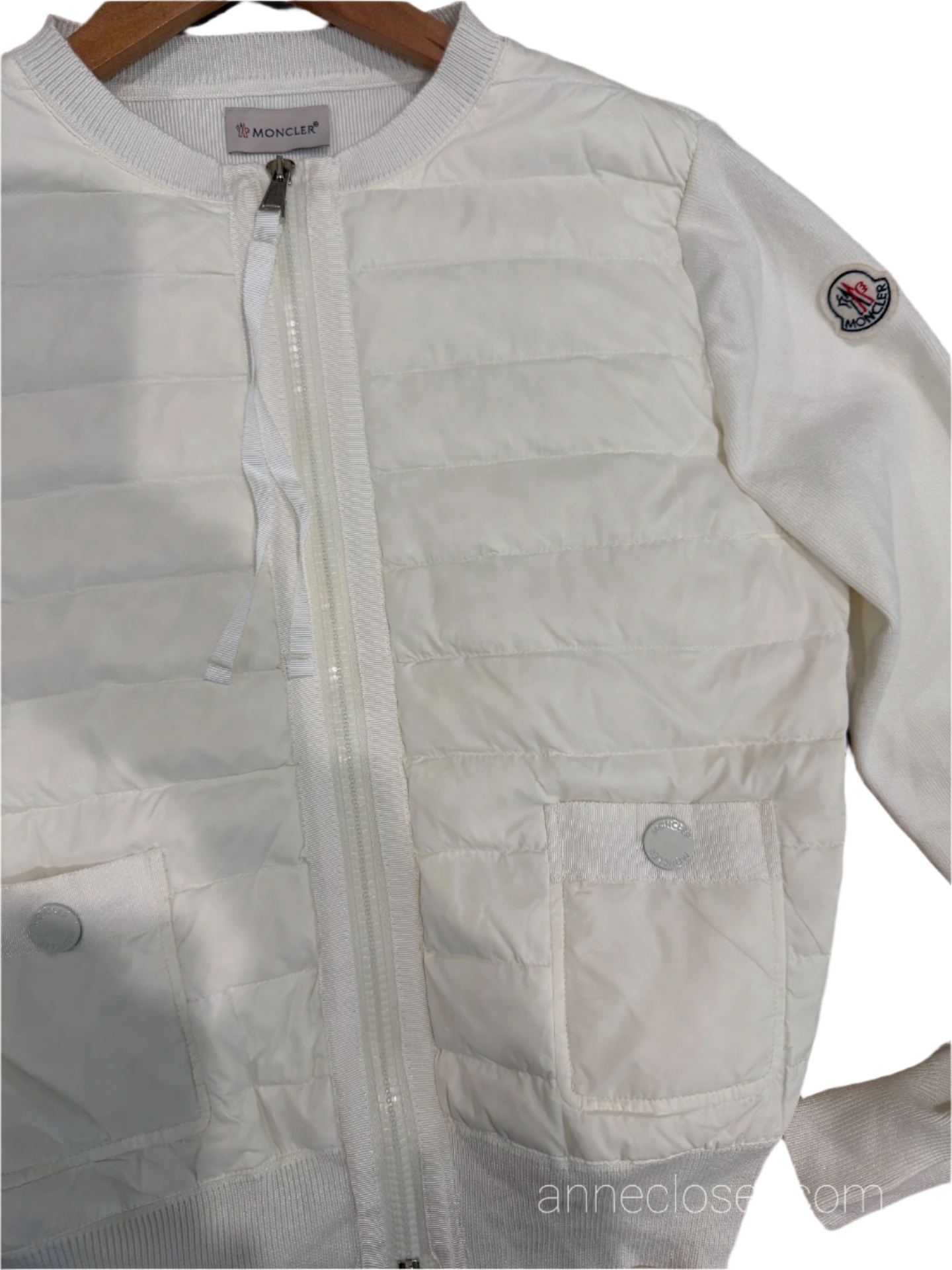 Moncler White Wool Padded Tricot Cardigan