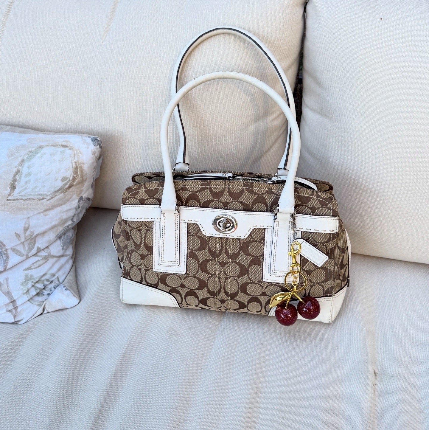 Coach Signature Handbag Brown White