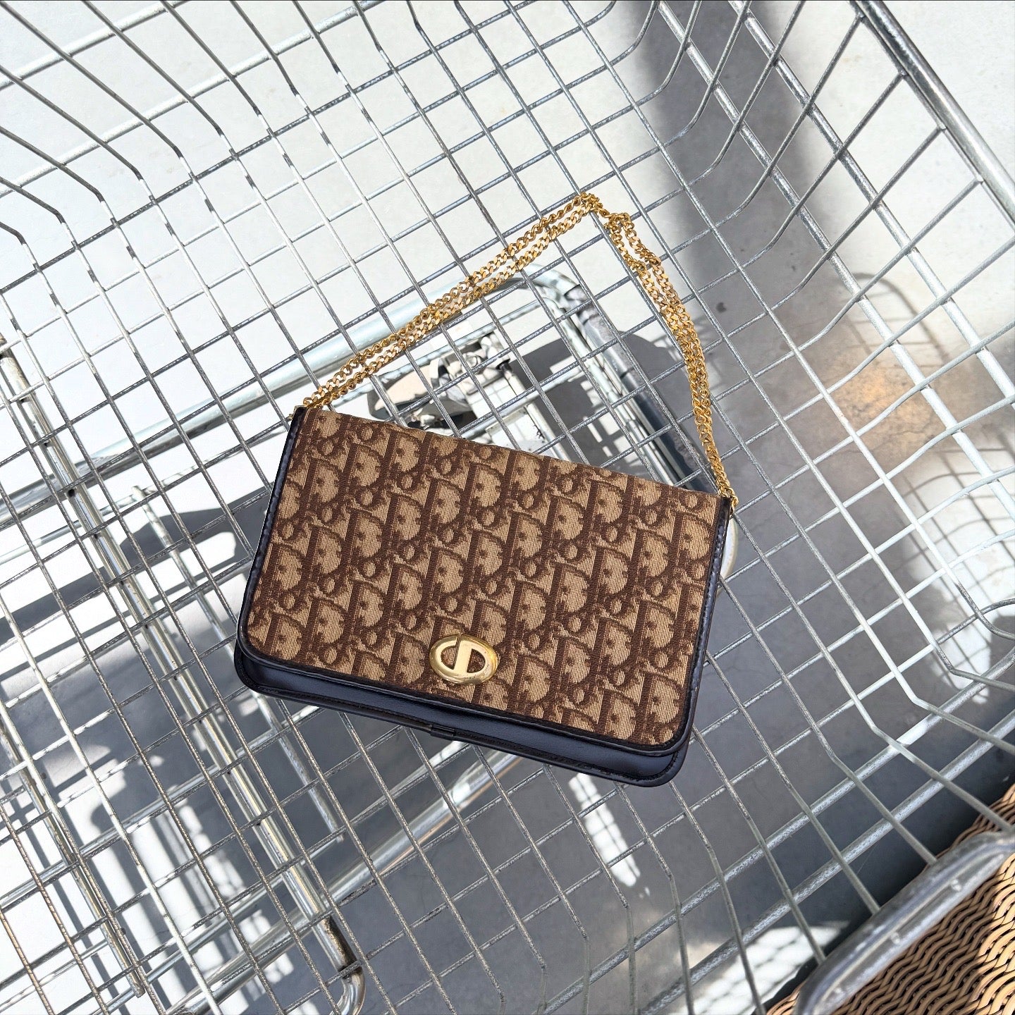 Dior Brown Trotter Jacquard Chain Shoulder Bag