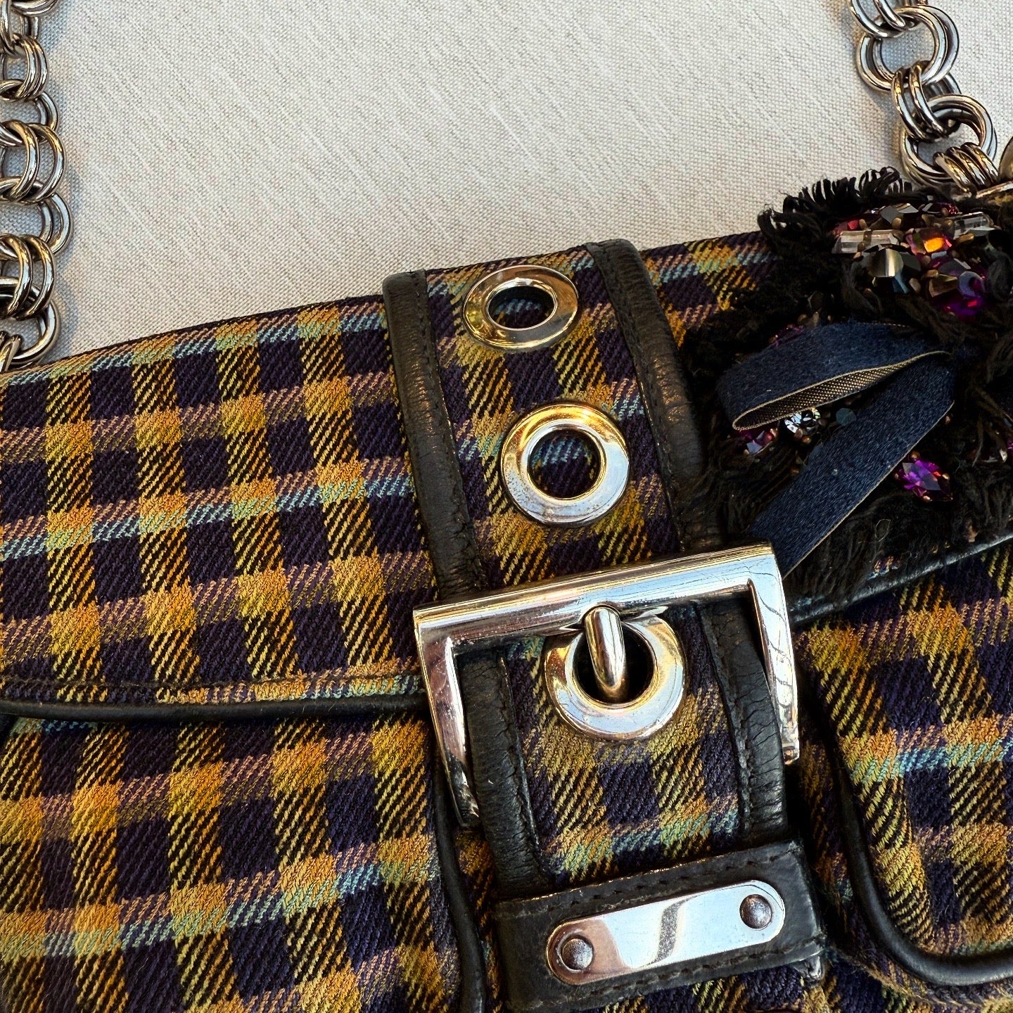 Prada Multicolor Plaid Wool Small Evening Bag
