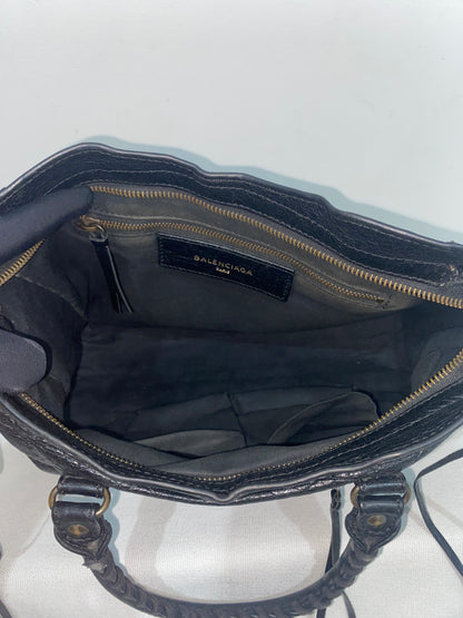 Balenciaga Classic City Black Leather Bag with Logo Strap