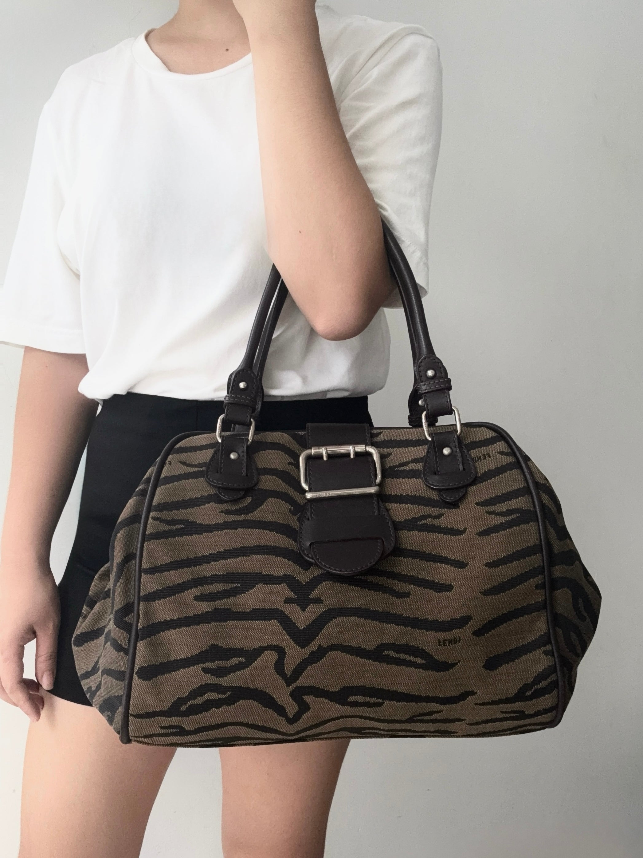 Fendi Vintage Tiger-Print Bowler Bag