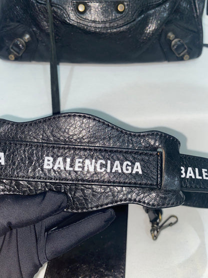 Balenciaga Classic City Black Leather Bag with Logo Strap