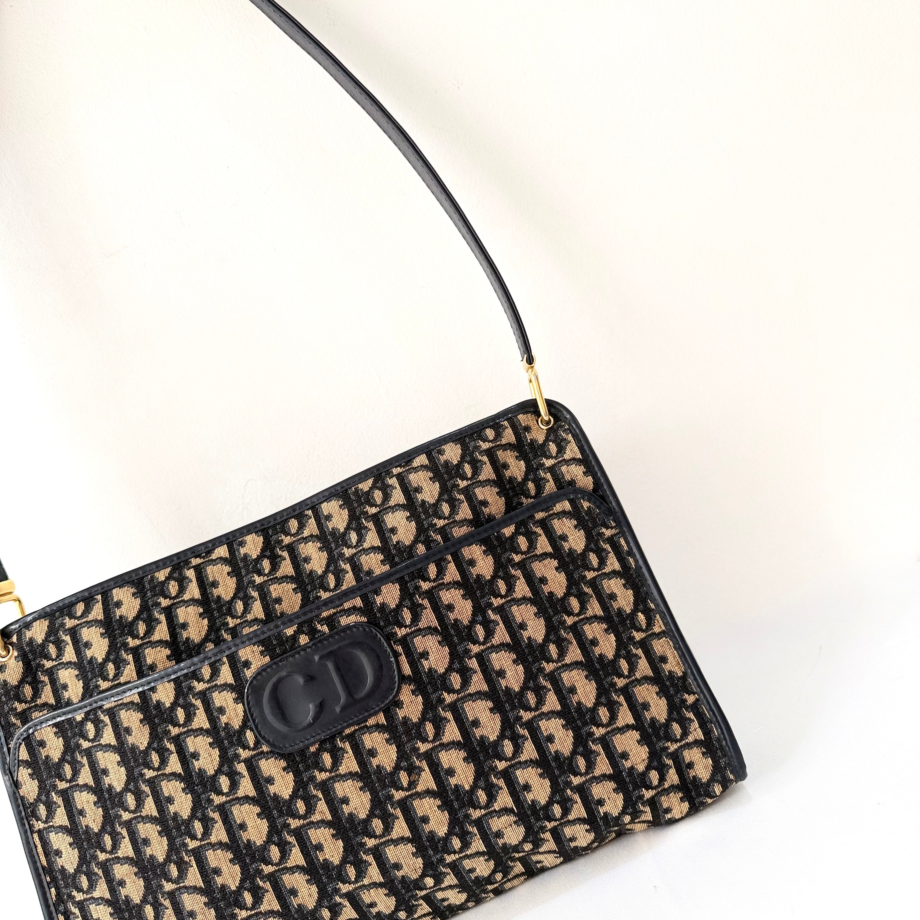 Christian Dior Vintage Navy Canvas Shoulder Bag