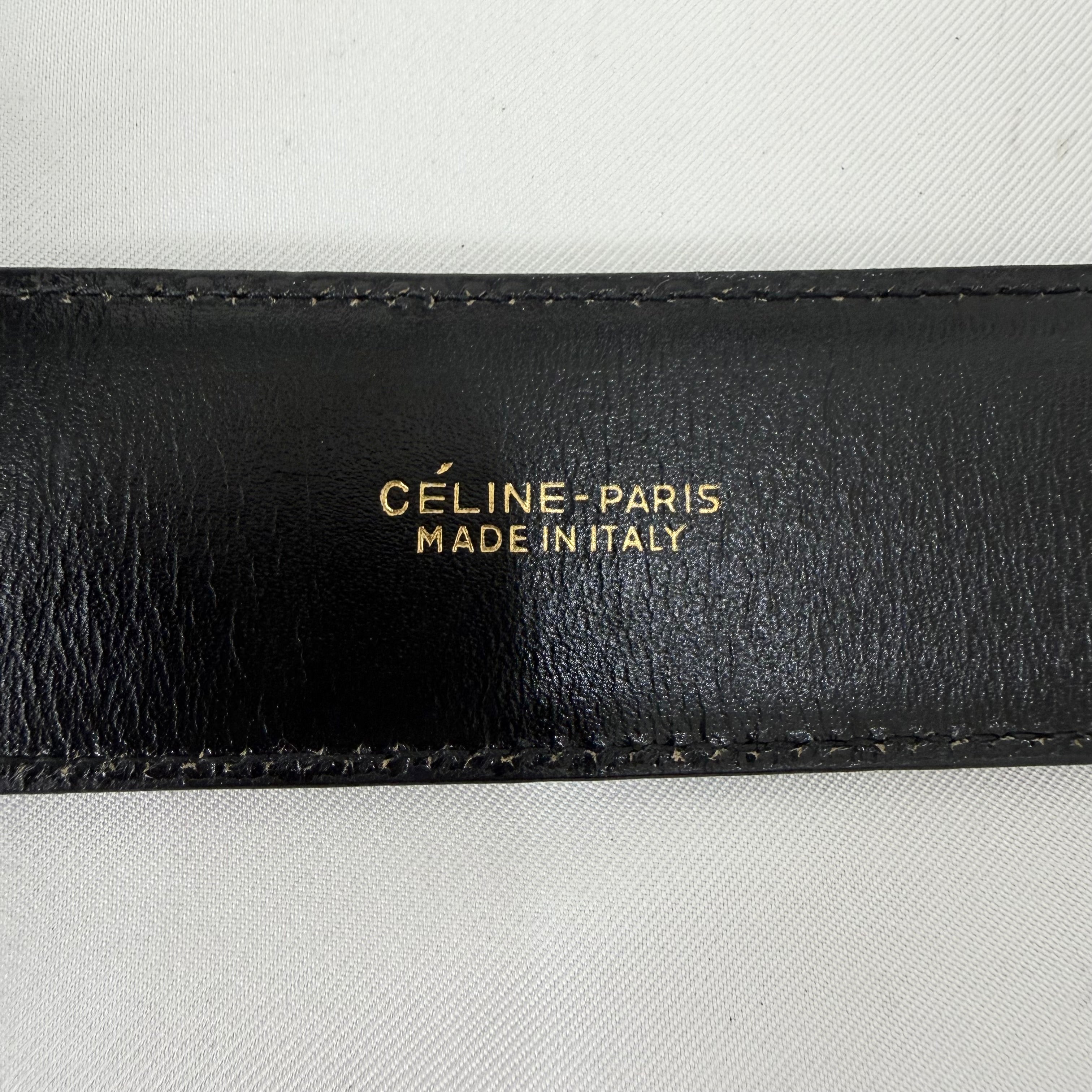 CELINE Vintage horse carriage  black leather belt