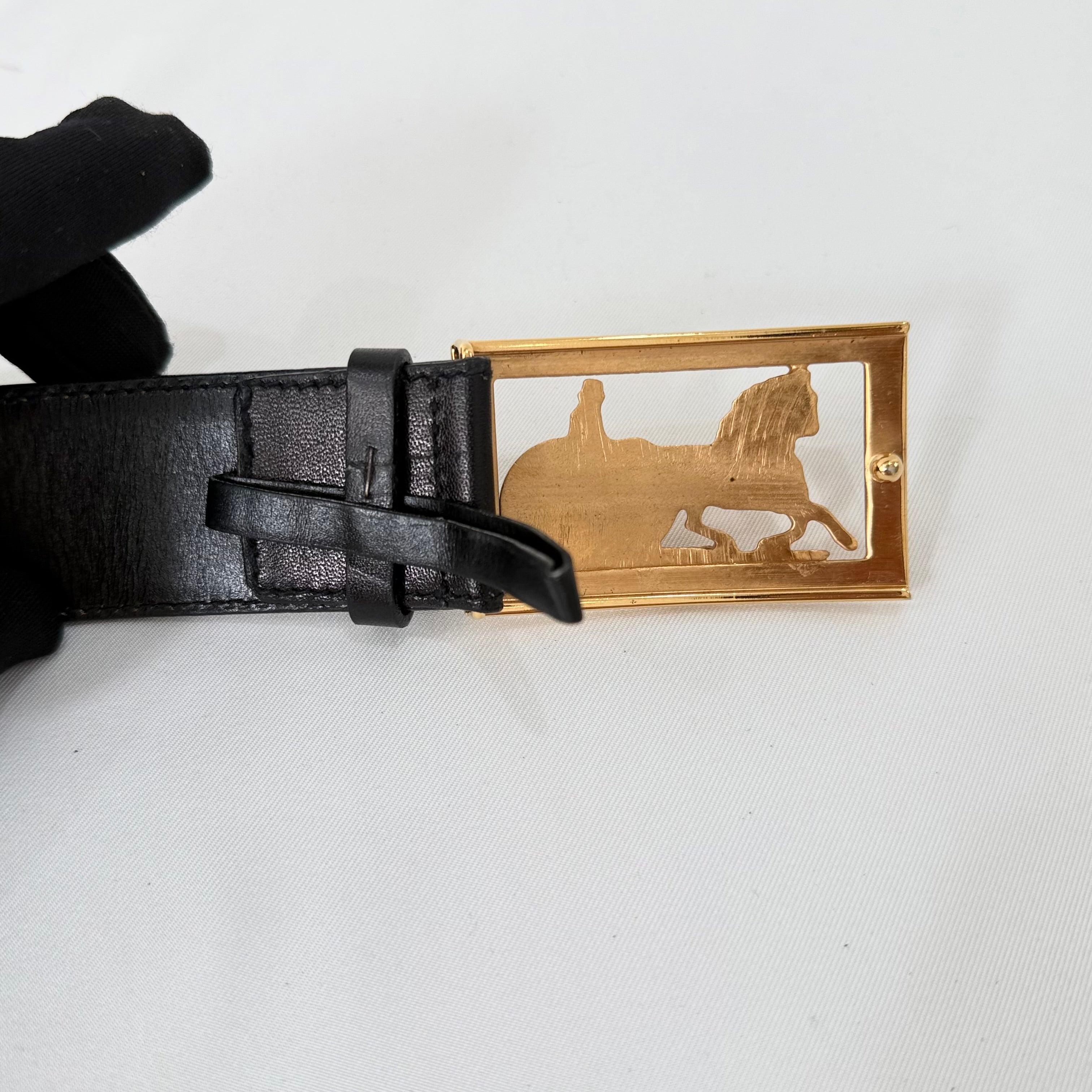 CELINE Vintage horse carriage  black leather belt