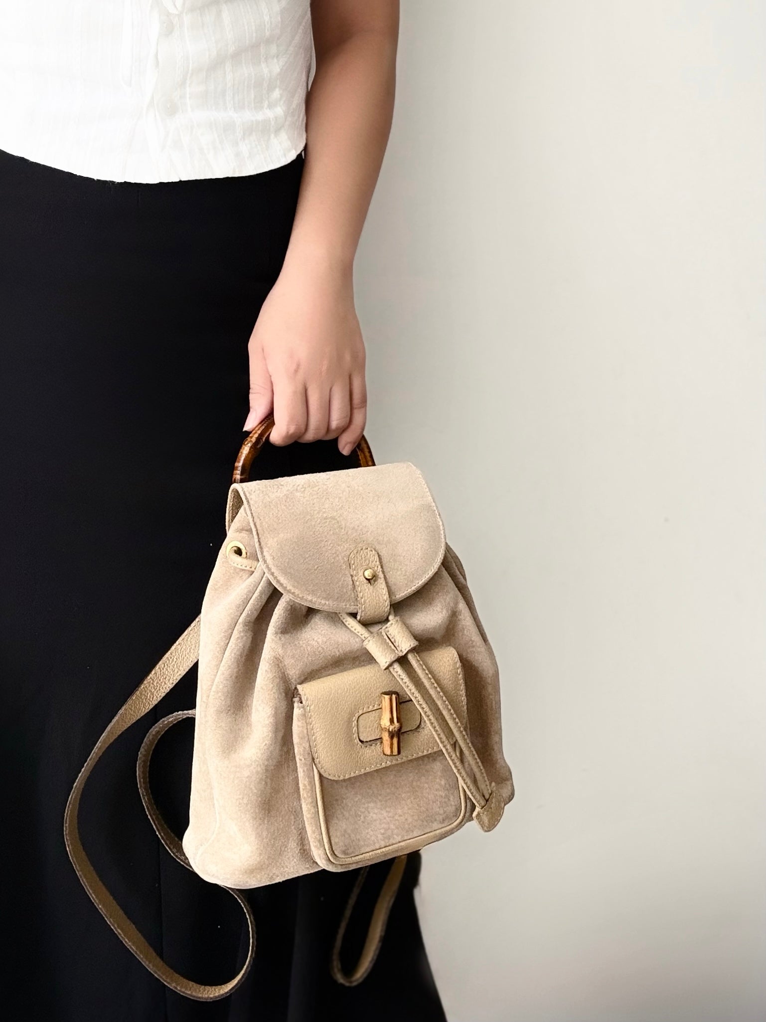 GUCCI Bamboo Backpack Suede Brown
