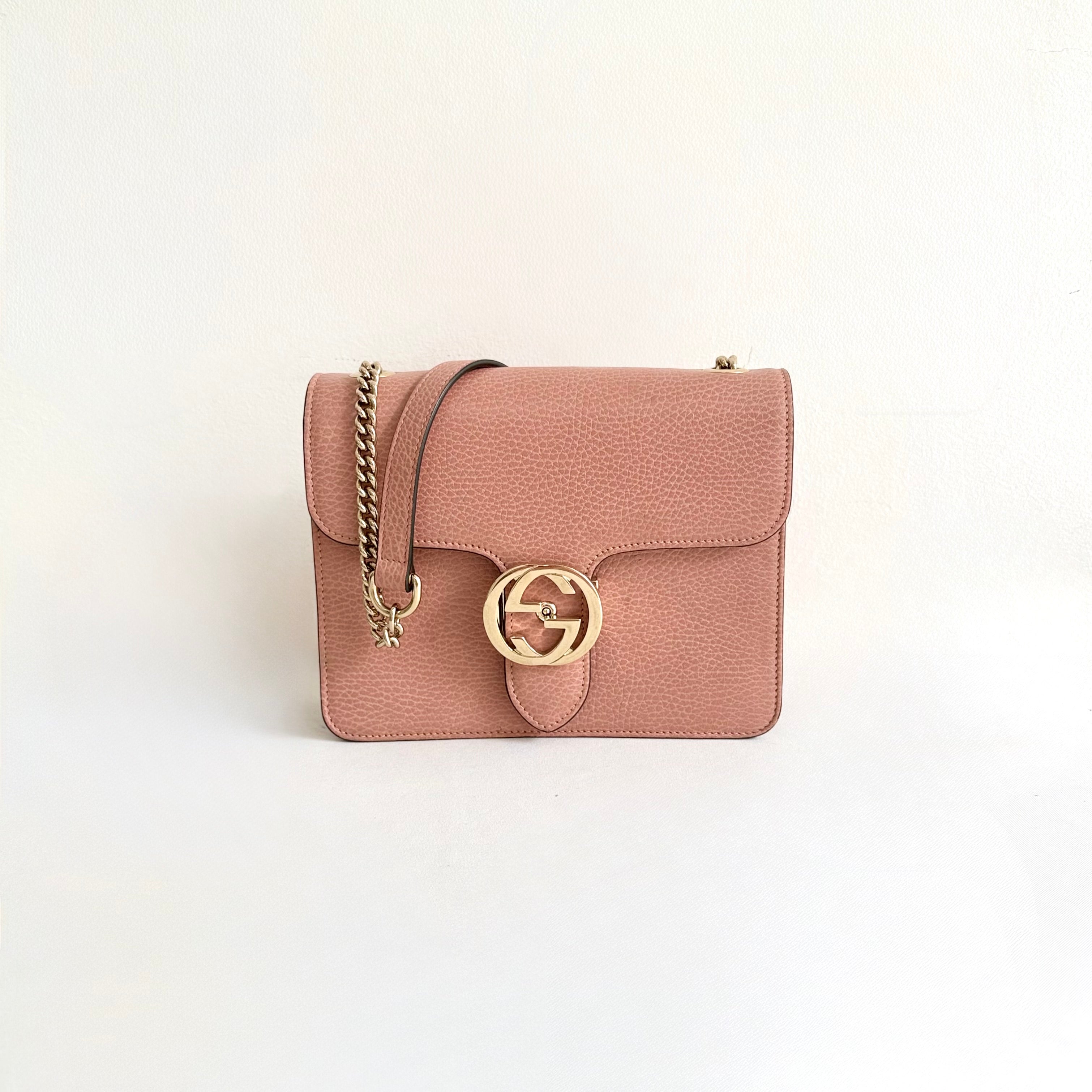 Gucci Interlocking G Chain Shoulder Bag Calfskin Leather – Pink