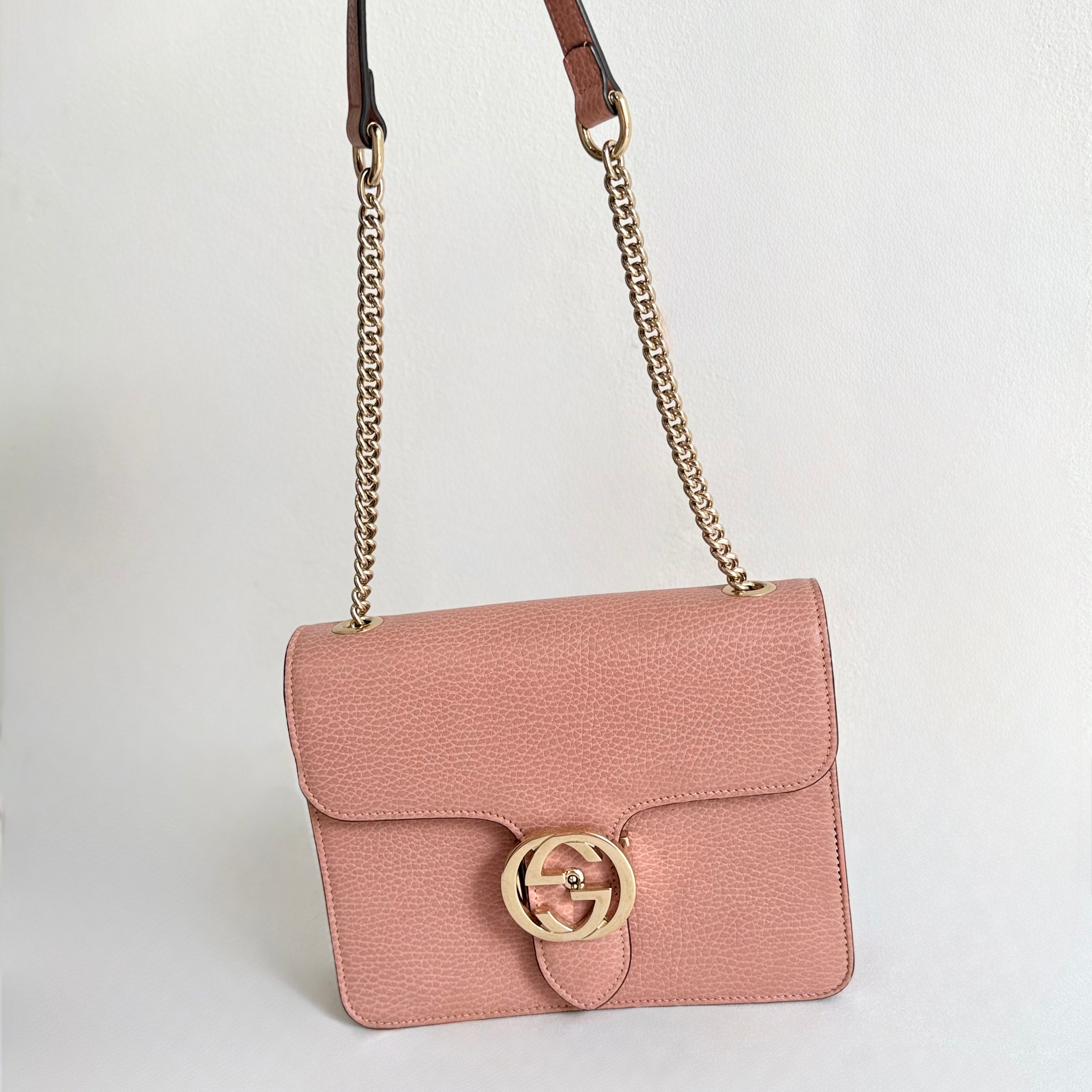 Gucci Interlocking G Chain Shoulder Bag Calfskin Leather – Pink