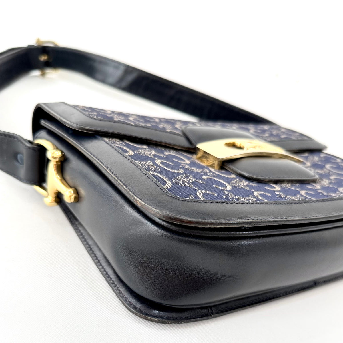 Celine Vintage Blue C Carriage Canvas Box Flap Shoulder Bag