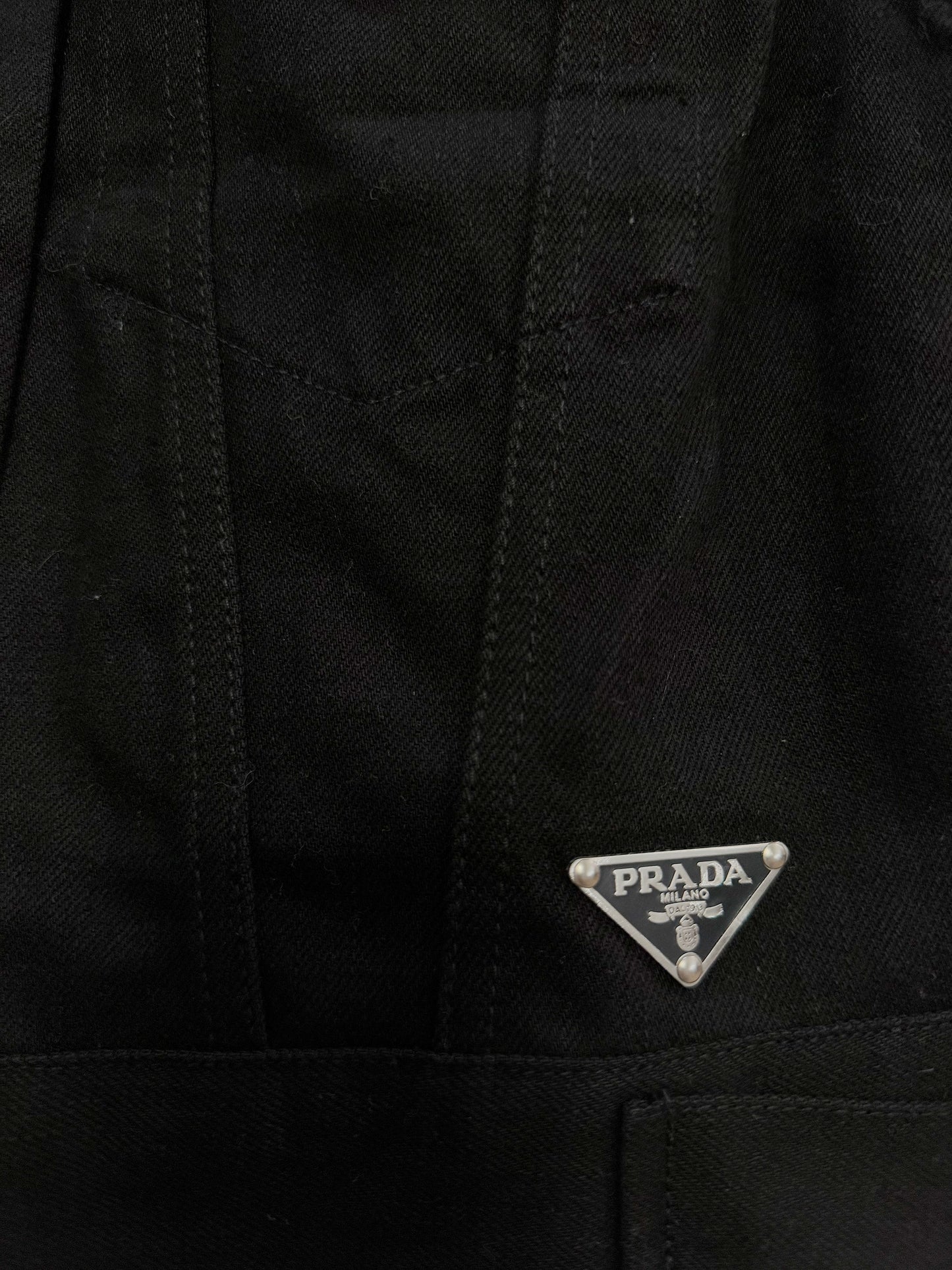 Prada Black Cotton Denim Single-Breasted Vest With Iconic Triangle Logo Patch