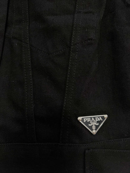 Prada Black Cotton Denim Single-Breasted Vest With Iconic Triangle Logo Patch