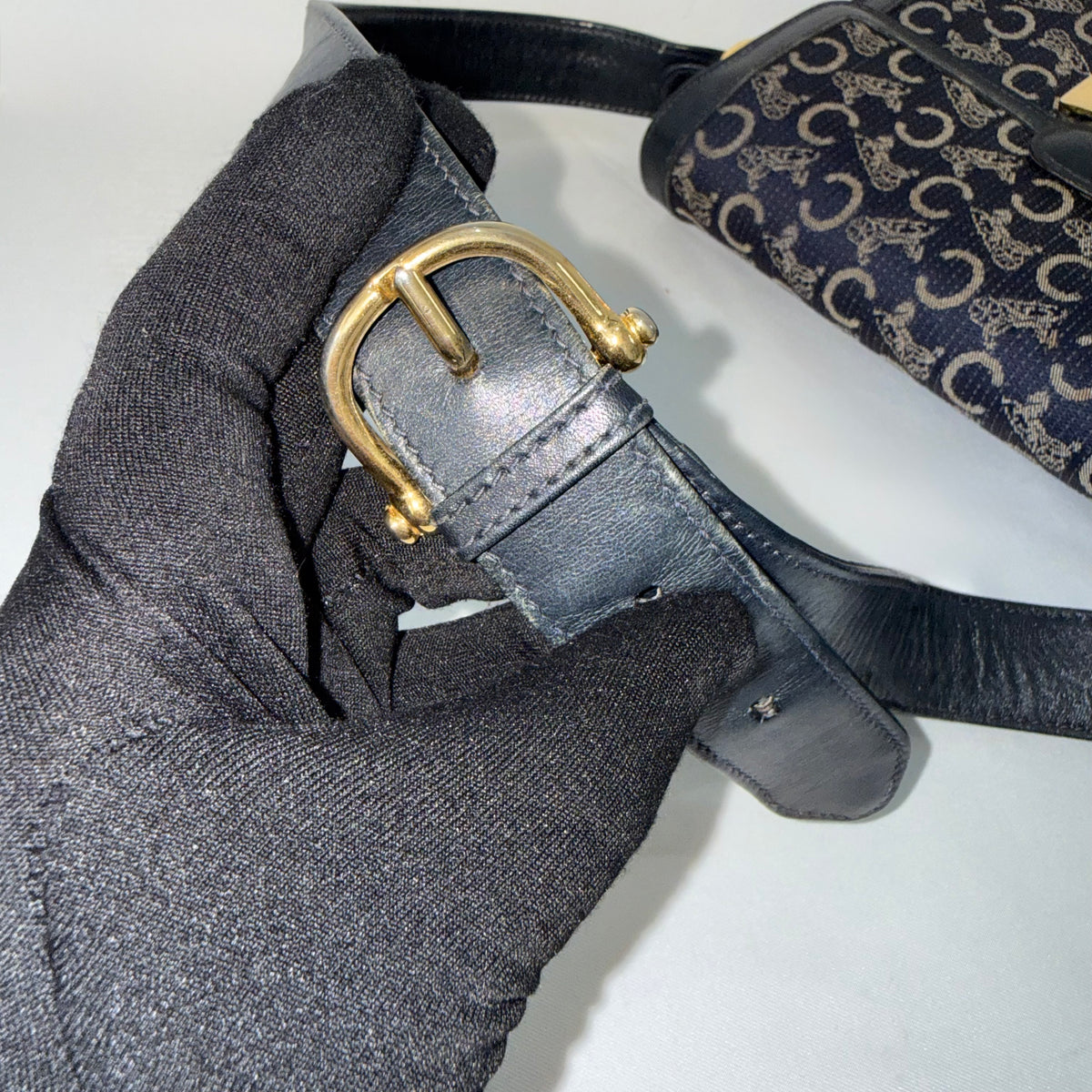 Celine Vintage Blue C Carriage Canvas Box Flap Shoulder Bag