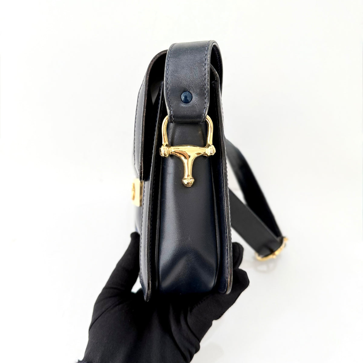 Celine Vintage Blue C Carriage Canvas Box Flap Shoulder Bag