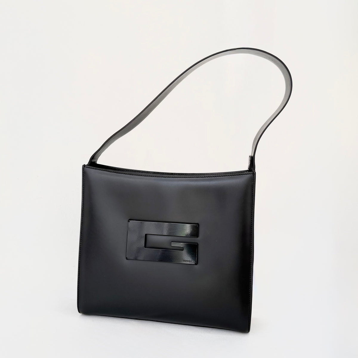 Gucci Tom Ford Black Leather G Logo Shoulder Bag