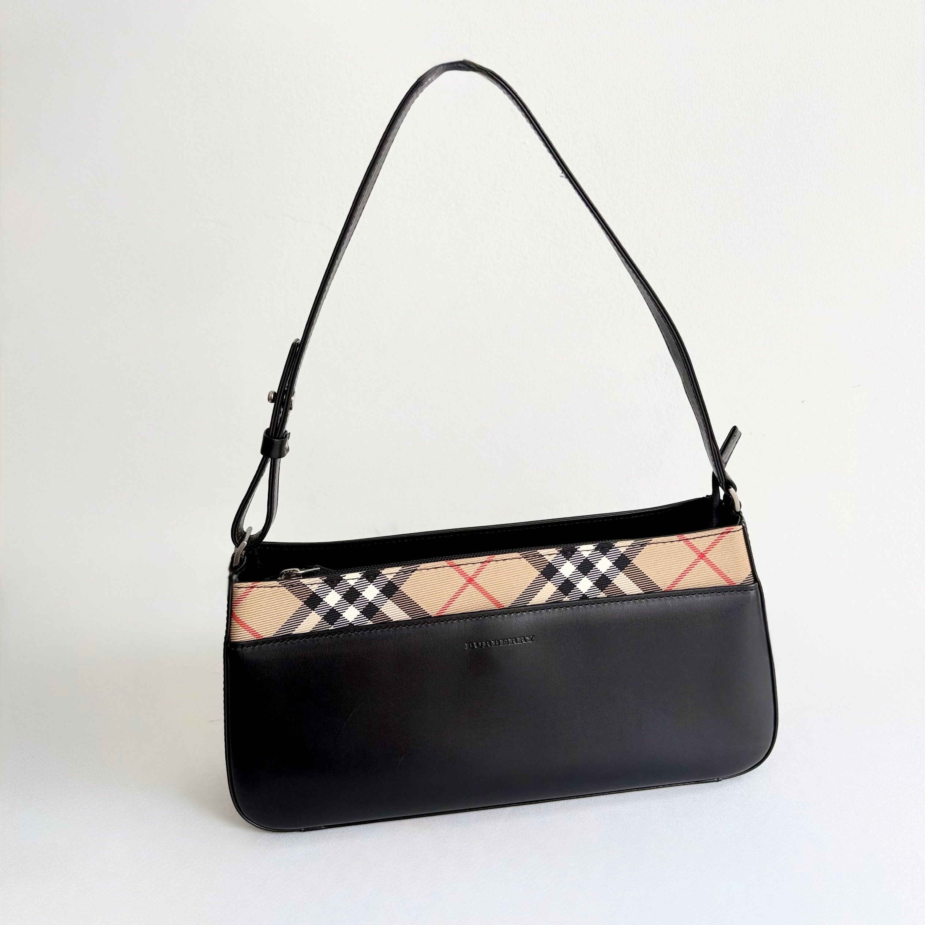 Burberry  Leather Canvas Trimmed Shoulder Bag