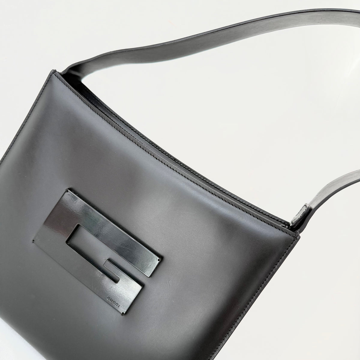 Gucci Tom Ford Black Leather G Logo Shoulder Bag