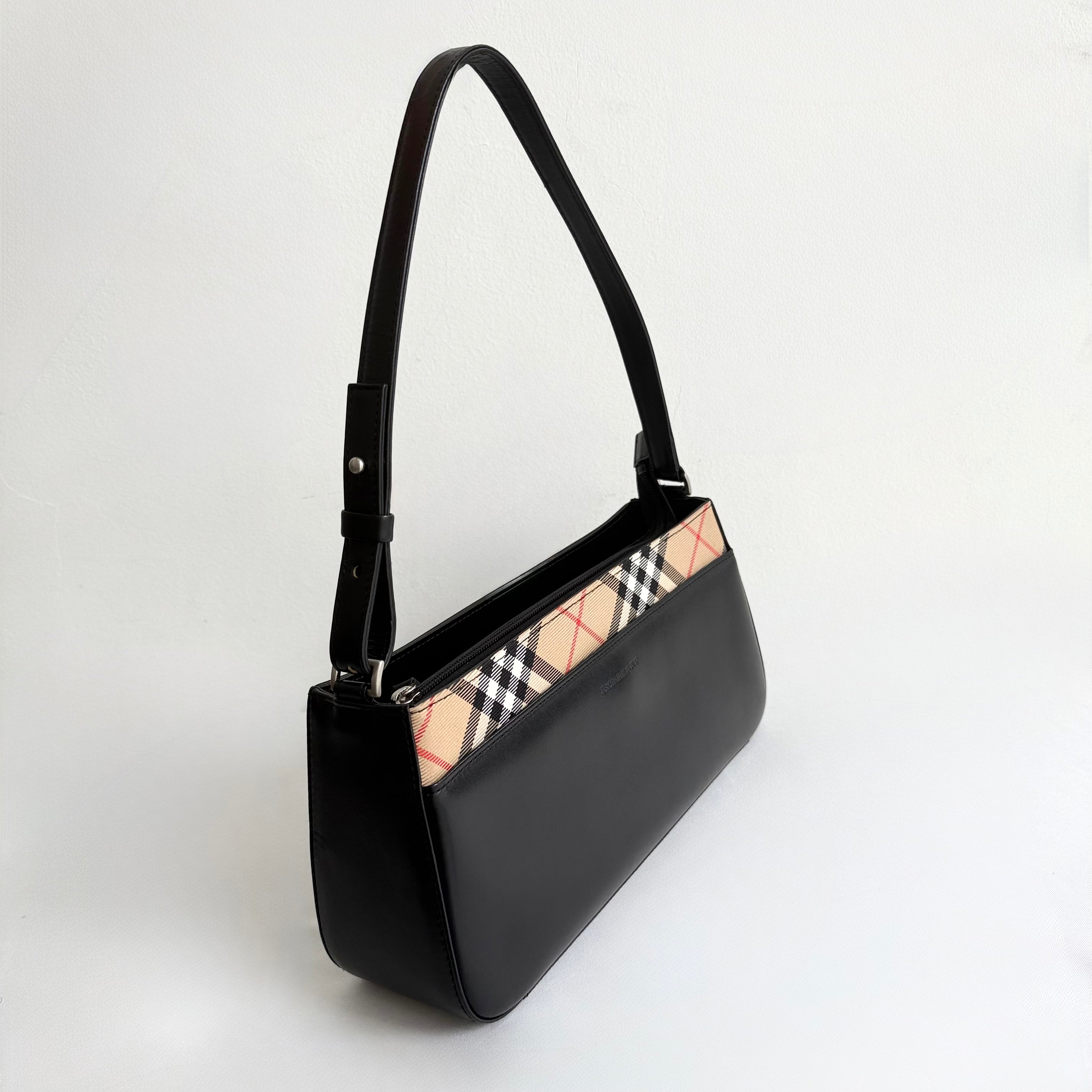 Burberry  Leather Canvas Trimmed Shoulder Bag