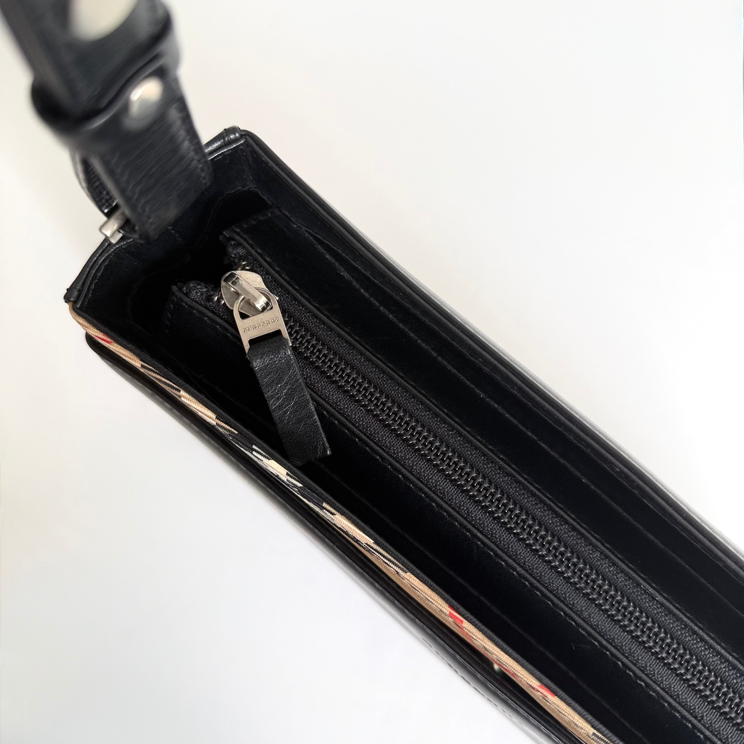 Burberry  Leather Canvas Trimmed Shoulder Bag