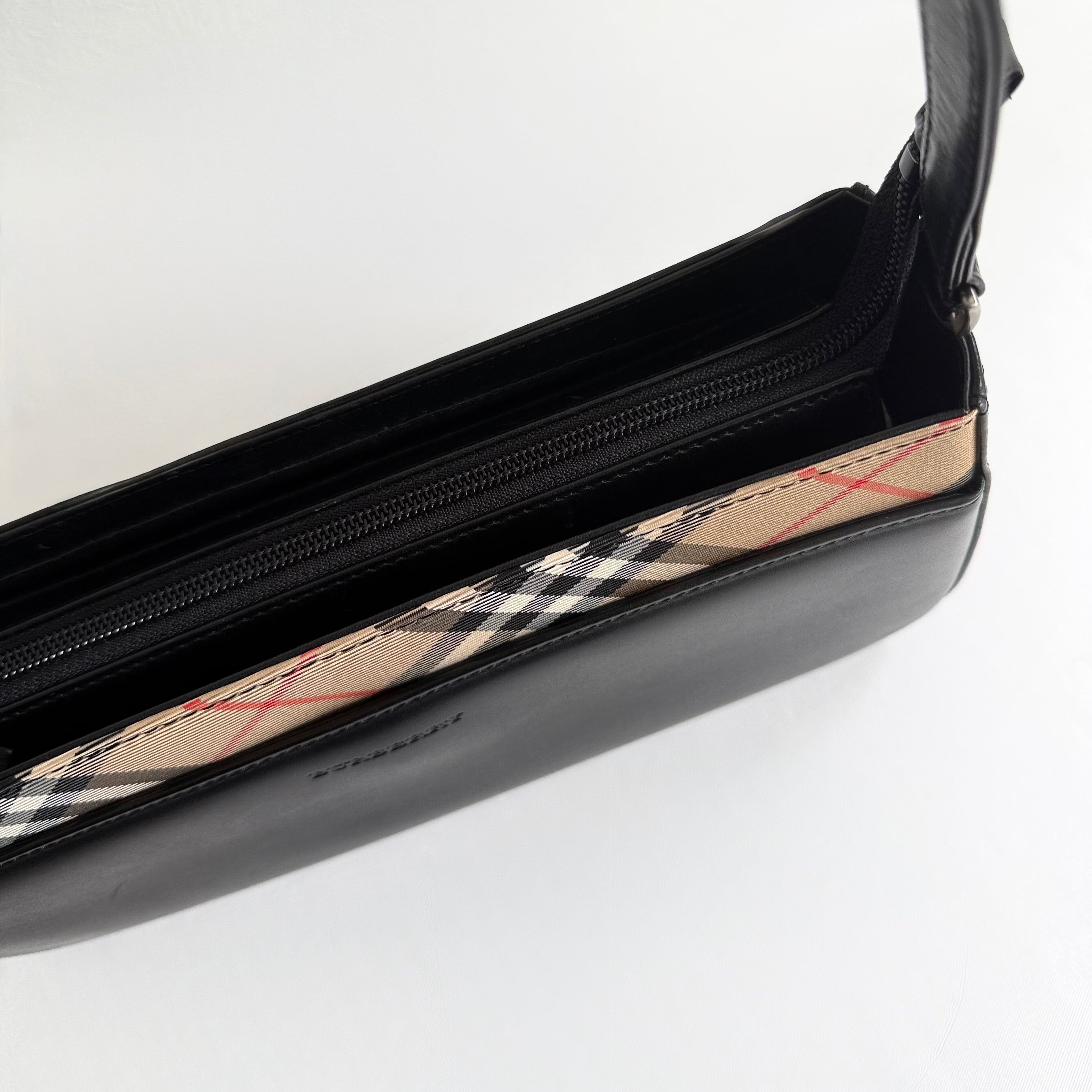 Burberry  Leather Canvas Trimmed Shoulder Bag