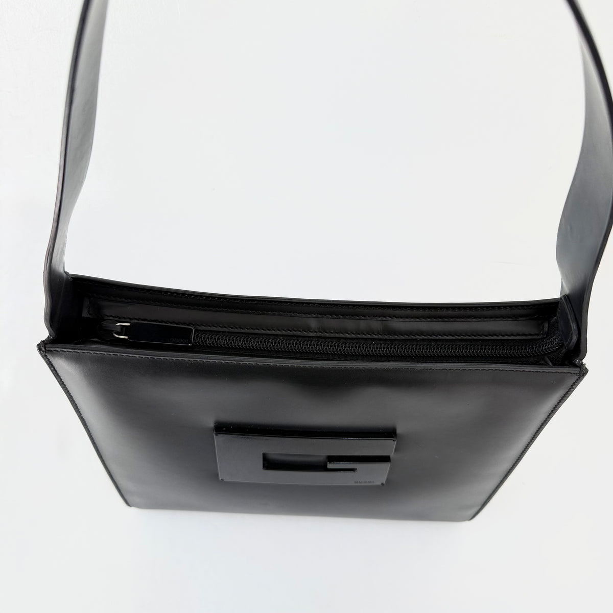 Gucci Tom Ford Black Leather G Logo Shoulder Bag